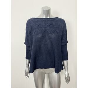 Manila Grace Mohair Sweater Womens XS S M Navy Blue Relaxed 3/4 Sleeve